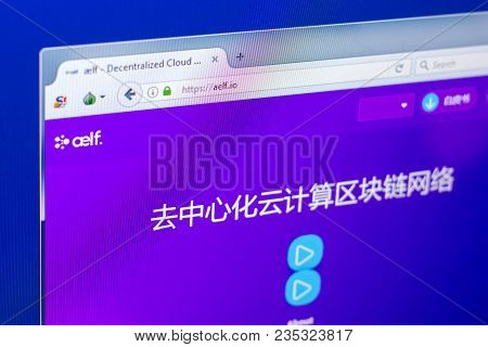 Ryazan, Russia - March 29, 2018 - Homepage Of Aelf Crypto Currency On The Pc Display, Web Address - 