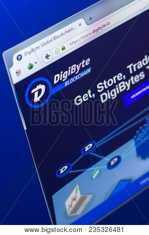 Ryazan, Russia - March 29, 2018 - Homepage Of Digibyte Crypto Currency On The Display Of Pc, Web Add