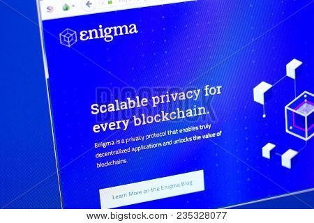 Ryazan, Russia - March 29, 2018 - Homepage Of Enigma Crypto Currency On The Display Of Pc, Web - Eni