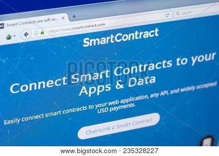Ryazan, Russia - March 29, 2018 - Homepage Of Smart Contract Crypto Currency On The Display Of Pc, W