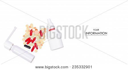 The Pills Capsule Medicine Spray Nose Nazal Throat Pattern On White Background Isolation