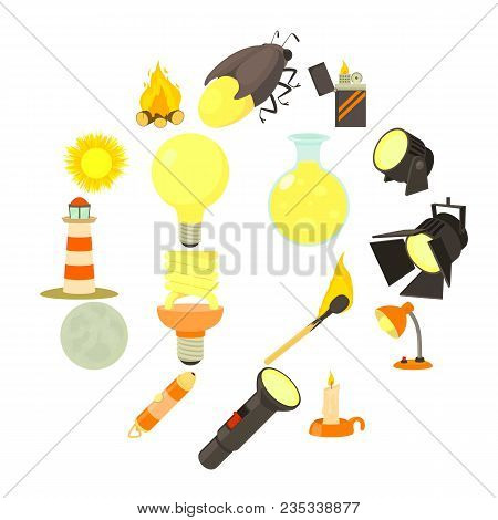 Light Source Icons Set. Cartoon Illustration Of 16 Light Source Items Vector Icons For Web
