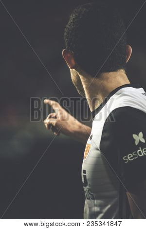 VALENCIA, SPAIN - APRIL 8: Guedes during Spanish La Liga match between Valencia CF and RCD Espanyol at Mestalla Stadium on April 8, 2018 in Valencia, Spain