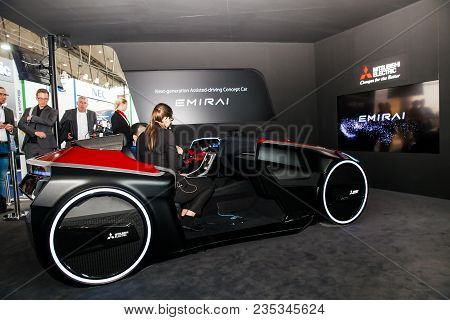 Hannover, Germany - March, 2017: Assisted Driving Concept Car By Mitsubishi On Exhibition Cebit 2017