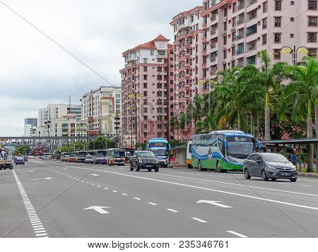 Kota Kinabalu,sabah-mac 26,2018:view Of Kota Kinabalu City With Street And Buildings In Kota Kinabal