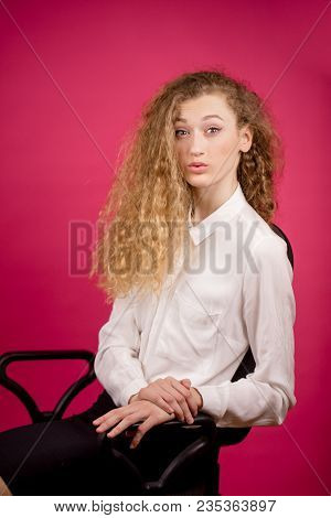 Closeup Photography Of Young Employee In White Shirt Luxuriant Sunny Hair
