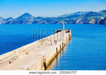 Pier Of Castro Urdiales. Castro Urdiales Is A Small City In Cantabria Region In Northern Spain.
