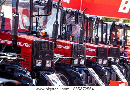 Novi Sad, Serbia: May 9. 2015 - Novi Sad Agro Fair With People And Fair Show. Modern Tractors And Ha