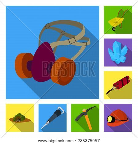 Mining Industry Flat Icons In Set Collection For Design. Equipment And Tools Vector Symbol Stock  Il