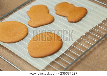 Baking Tray With Christmas Raw Cookies Close Up