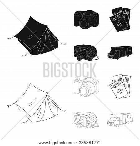 Vacation, Photo, Camera, Passport .family Holiday Set Collection Icons In Black, Outline Style Vecto