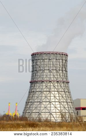 Large Cooling Pipes At The Thermal Power Plant.inside Them Steam Is Cooled And Condensed Water.