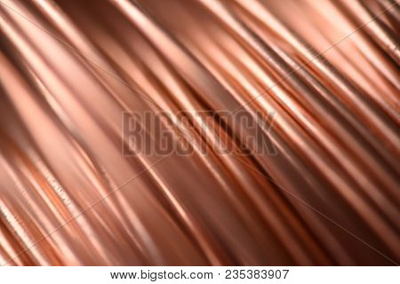 Closeup Of Copper Coil Wiring With Focus On One Wire Macro