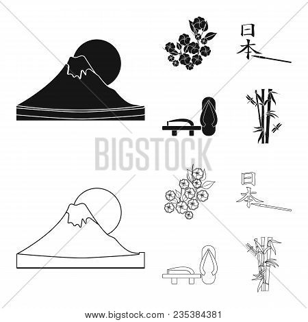 Geta, Sakura Flowers, Bamboo, Hieroglyph.japan Set Collection Icons In Black, Outline Style Vector S