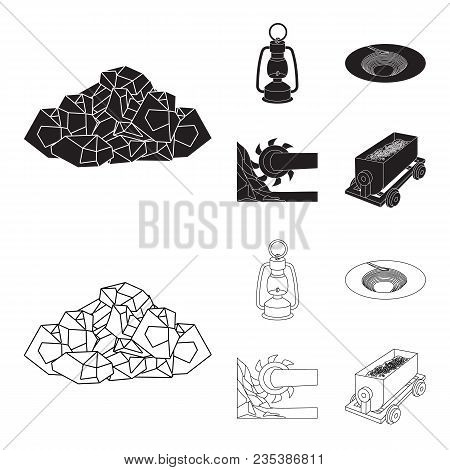 A Miner Lamp, A Funnel, A Mining Combine, A Trolley With Ore.mining Industry Set Collection Icons In