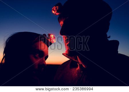 Couple hiking together in the wilderness
