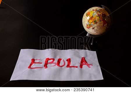 Word Ebola Text Writed With Blood On A White Paper