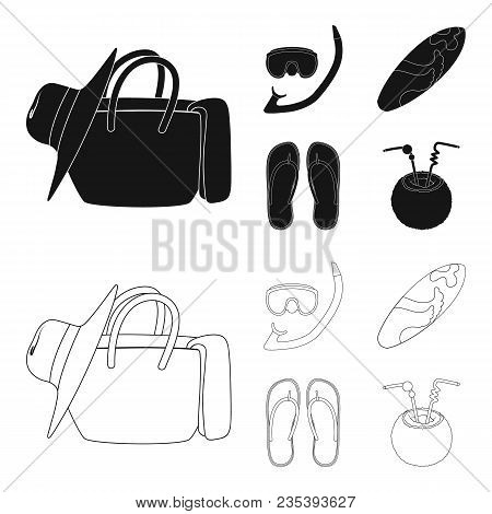 Diving, Surfing, Cocktail.summer Vacation Set Collection Icons In Black, Outline Style Vector Symbol