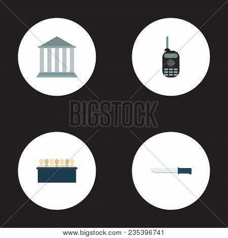 Set Of Criminal Icons Flat Style Symbols With Jurors, Knife, Court And Other Icons For Your Web Mobi