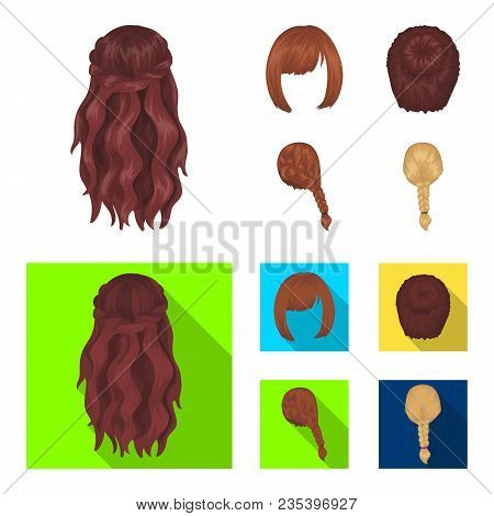 Kara, Red Braid And Other Types Of Hairstyles. Back Hairstyle Set Collection Icons In Cartoon, Flat 