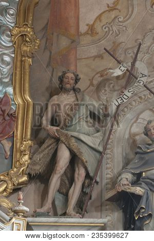 SVETA MARIJA NA MURI, CROATIA - MARCH 17: Saint John the Baptist, statue on the main altar in church of Assumption in Sveta Marija na Muri, Croatia on March 17, 2012.