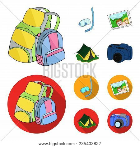 Travel, Vacation, Backpack, Luggage .family Holiday Set Collection Icons In Cartoon, Flat Style Vect