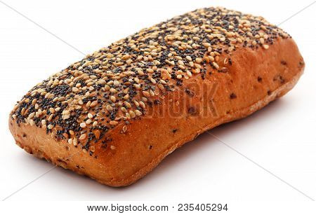 Bun With Sesame And Poppy Seeds Over White Background