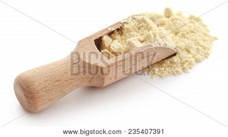 Closeup Of Gram Flour Closeup Over White Background