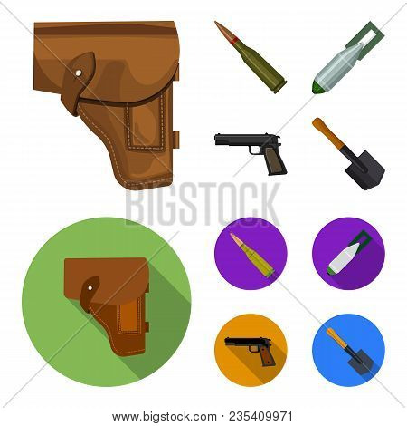 Holster, Cartridge, Air Bomb, Pistol. Military And Army Set Collection Icons In Cartoon, Flat Style 