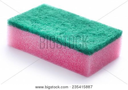 Kitchen Sponge With Scotch Brite Over White Background
