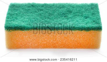 Kitchen Sponge With Scotch Brite Over White Background