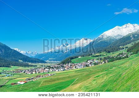 Country Of Zuoz In Engadine Valley Near St Moritz Switzerland In The Summer