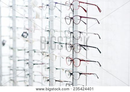 Sideview With Optical Glasses. Different Colors And Shape, Stylish And Modern. Made For Vision Impro
