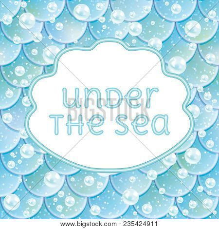 Party Invitation. Glittered Fish Scales, Pearls And Frame. Vector Illustration