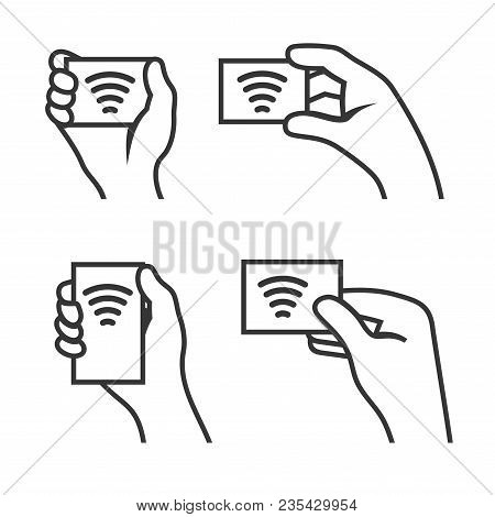 Hand With Rfid Card Set. Vector Illustration