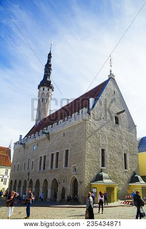 Tallinn, Estonia - Circa Aug 2013: Town Hall And Town Hall Square Of Tallinn, Capital Of Estonia. To