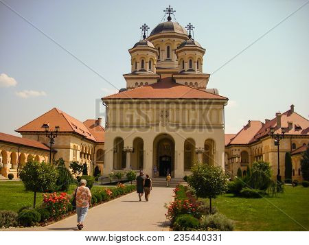 Alba Iulia, Romania - July 24 2013 : Tourists Visiting The Cathedral In Alba Iulia Fortress