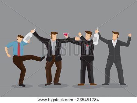 Cartoon Adult Men Drinking Alcoholic Beverages And Making Merry Together. Vector Cartoon Illustratio