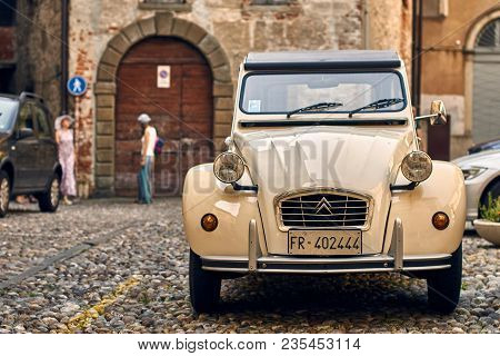 Bergamo, Italy: July 08 2017 - Retro Beige Citroen 2 Cv 6 Charleston Car Released Circa 1980 In Fran
