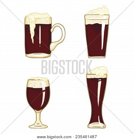 Vector Cartoon Set Of Dark Beer Glasses.