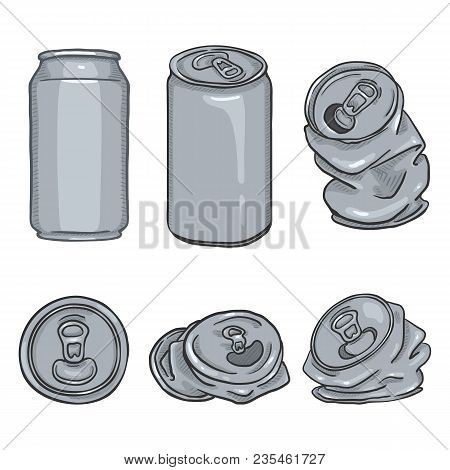 Vector Cartoon Set Of Blank Gray Can Illustrations