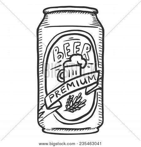 Vector Sketch Can Of Premium Beer