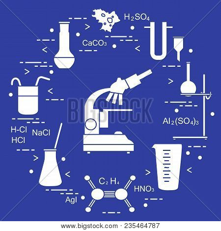 Chemistry Scientific, Education Elements: Microscope, Flasks, Tripod, Formulas, Beaker, Amoeba, Meas