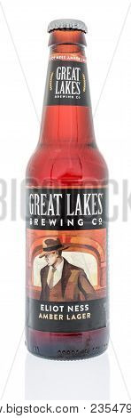 Winneconne, Wi -  7 April 2018: A Single Bottle Of Great Lakes Brewing Company Eliot Ness Amber Lage