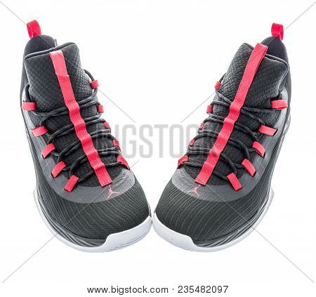 Winneconne, Wi -  8 April 2018: A Pair Of Michael Jordon Nike Shoes On An Isolated Background.