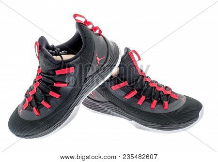 Winneconne, Wi -  8 April 2018: A Pair Of Michael Jordon Nike Shoes On An Isolated Background.