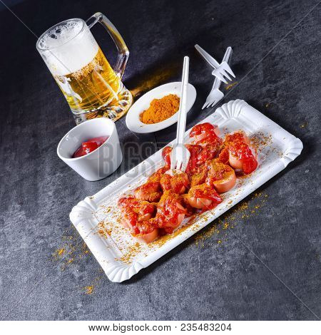 A Fresh And Tasty Curry Bockwurst With Beer