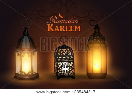 Intricate Arabic Lamps With Lights For Ramadan Kareem Vector
