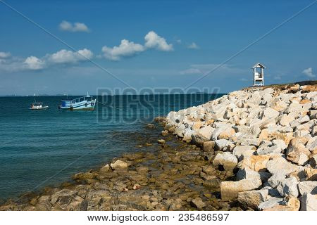 Seascape View Of Lighthouse And Boat, Rayong