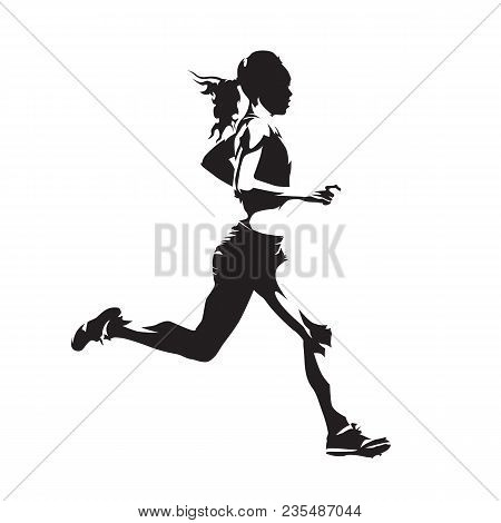 Running Woman, Abstract Vector Silhouette, Side View